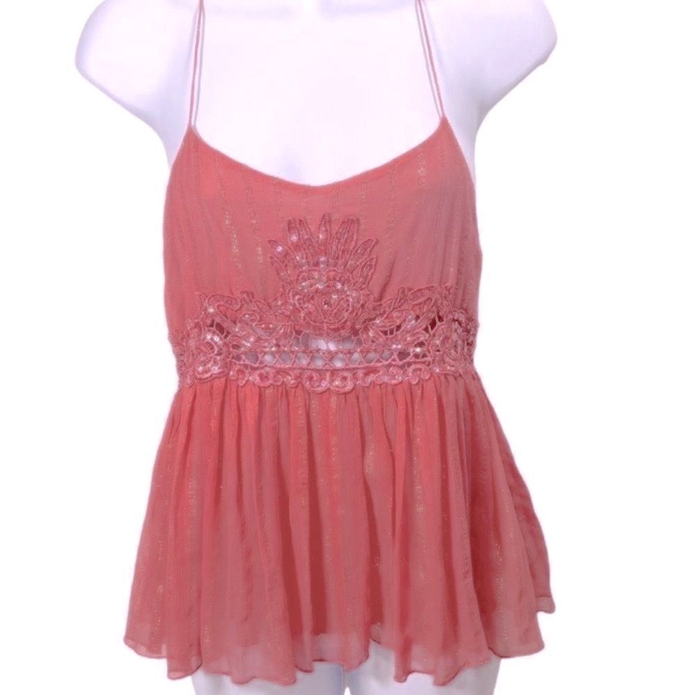 Anthropologie Manoush Pink Metallic Embellished Camisole